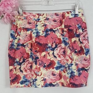 Lush Floral Pleated Mini Skirt Pockets M